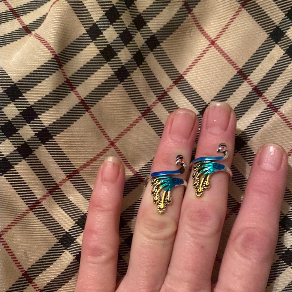 Gold and Blue Peacock Tension Rings